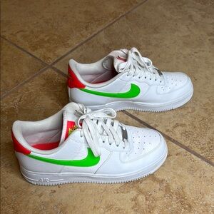 White and pink & Green Nike AF1